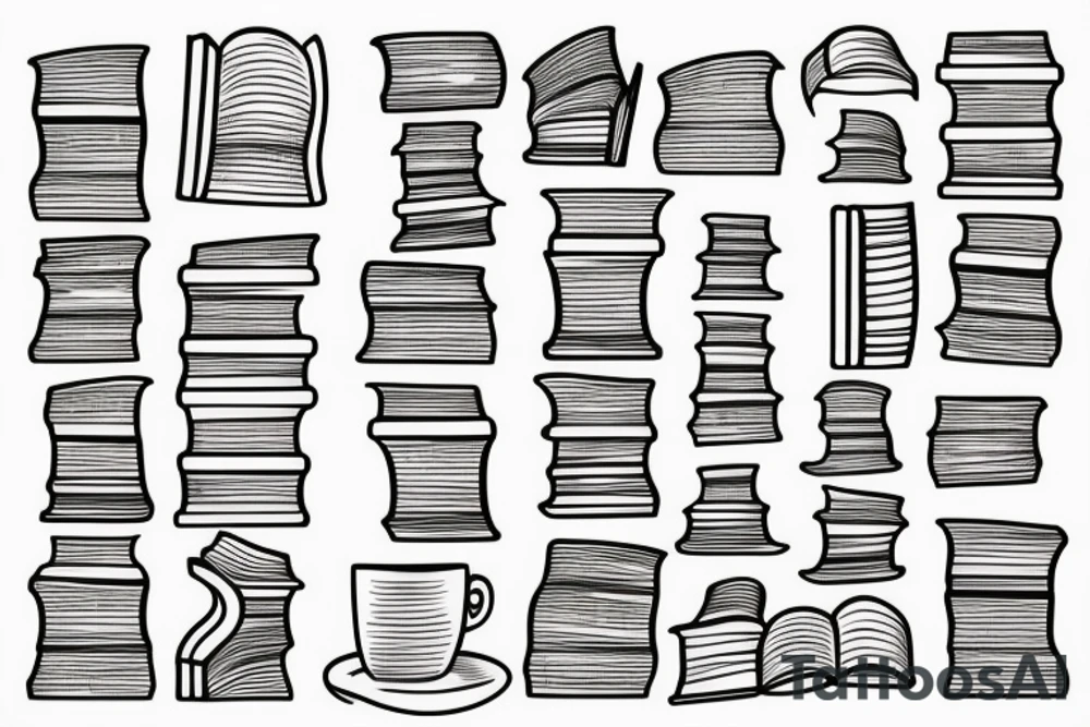 Book tower with a cup of tea on the top tattoo idea