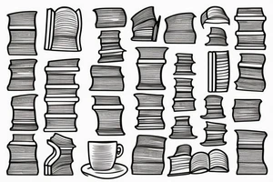 Book tower with a cup of tea on the top tattoo idea