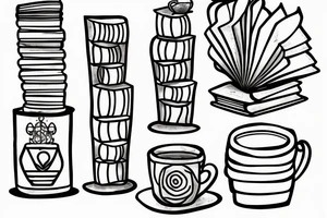 Book tower with a cup of tea on the top tattoo idea