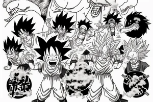 I want the nimbus cloud of dragonball and the straw hat that luffy wears from One Piece as an black and white tattoo tattoo idea