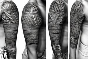 African tribal leg sleeve tattoo idea