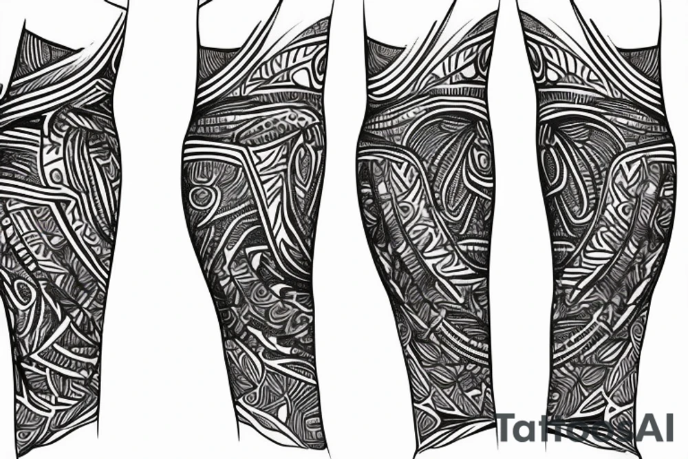 African tribal leg sleeve tattoo idea