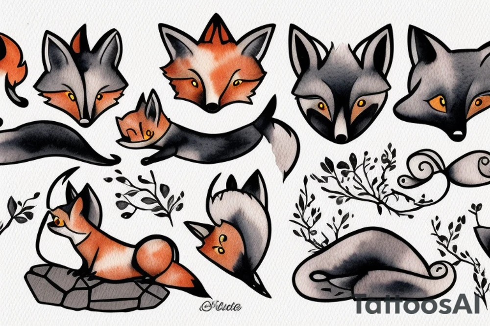 fox lying on a rock tattoo idea