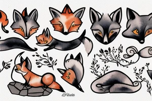 fox lying on a rock tattoo idea
