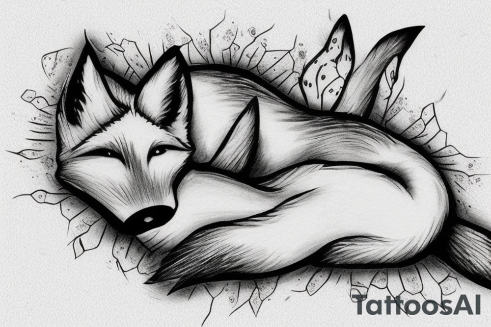 fox lying on a rock tattoo idea