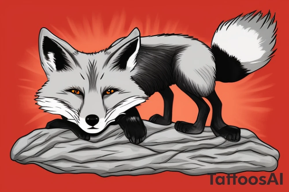fox sitting on a rock looking forward tattoo idea
