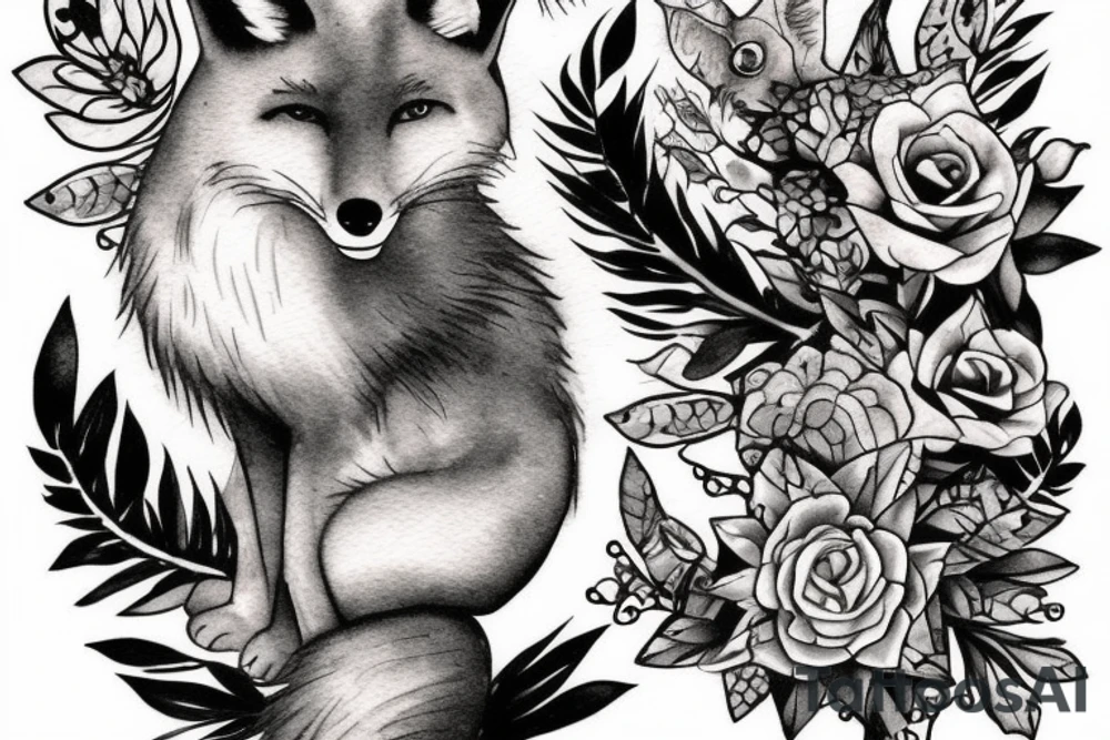 fox sitting on a rock looking forward tattoo idea