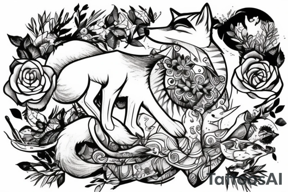 fox sitting on a rock looking forward tattoo idea