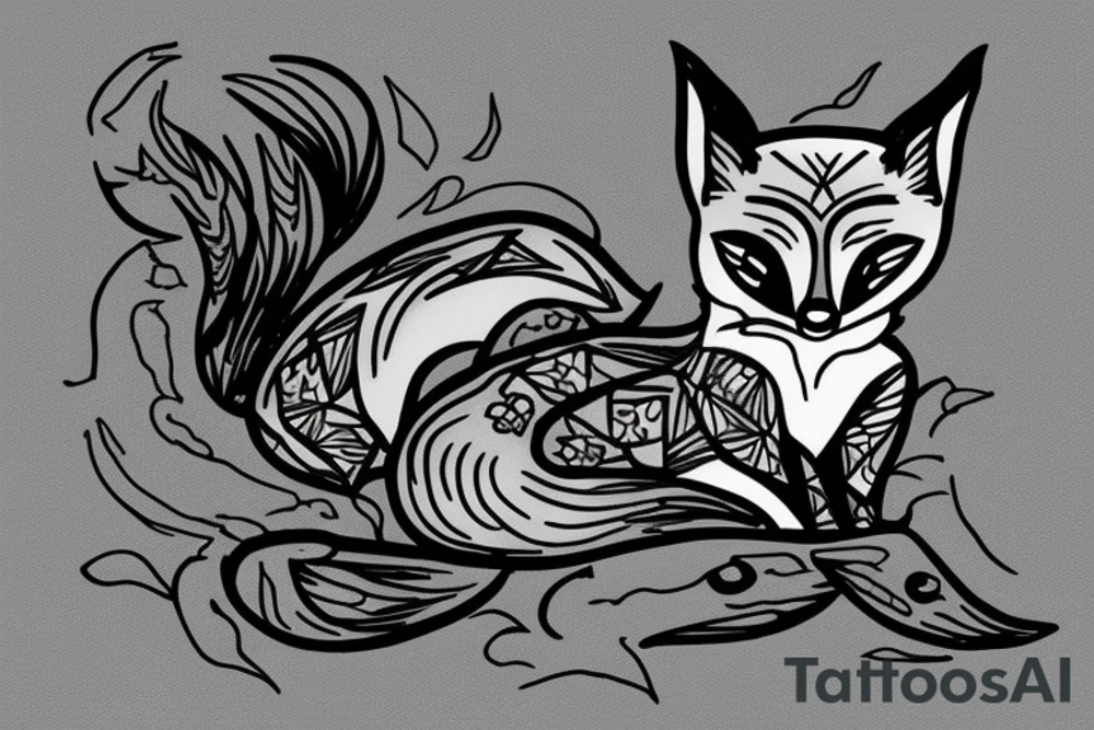 fox sitting on a rock looking forward tattoo idea