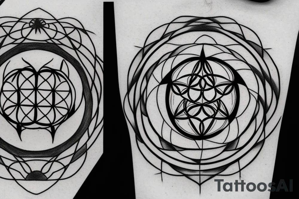 Connect the symbols together in band metatron cube, seed of life and flower of life tattoo idea
