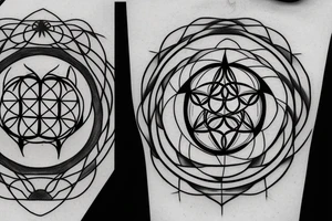 Connect the symbols together in band metatron cube, seed of life and flower of life tattoo idea