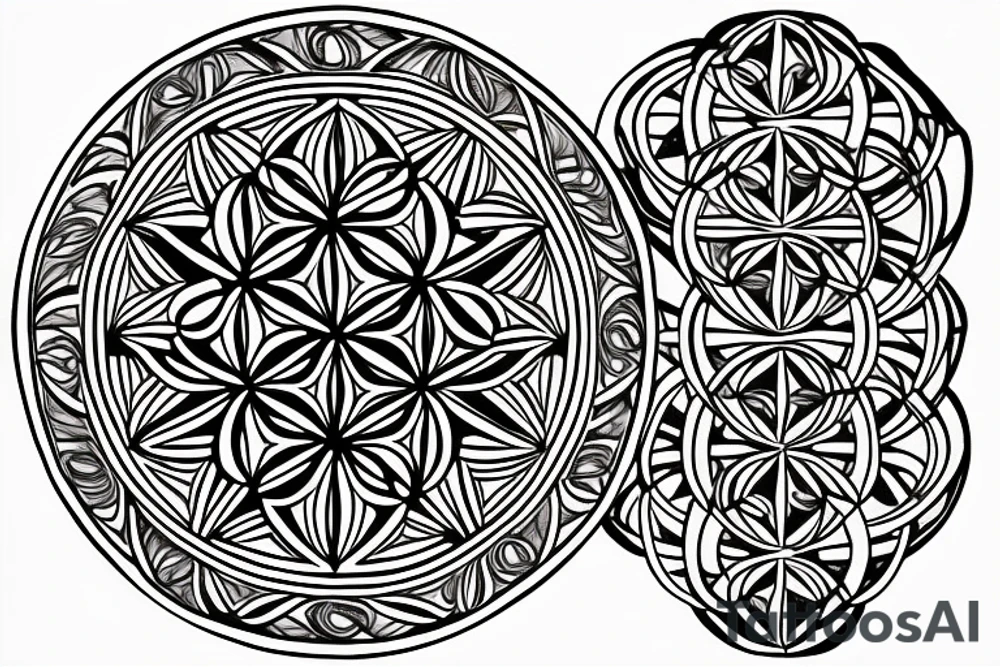 Connect the symbols together in band metatron cube, seed of life and flower of life tattoo idea