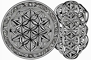 Connect the symbols together in band metatron cube, seed of life and flower of life tattoo idea
