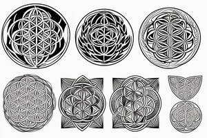 Link the symbols together with three lines as a band metatron cube, seed of life and flower of life tattoo idea
