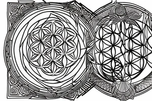 Link the symbols together with three lines as a band metatron cube, seed of life and flower of life tattoo idea
