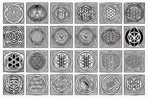 Link the symbols with three lines as a band with space between each symbol 
metatrons cube, seed of life and flower of life tattoo idea