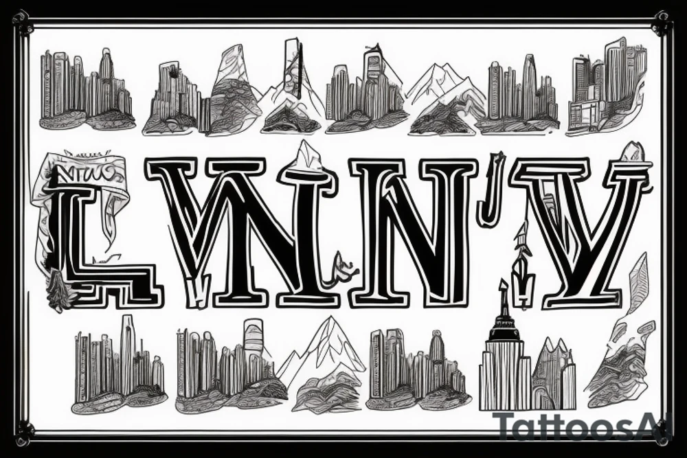 I want a mountain incorporating the letters I and L and the city of New York City. tattoo idea