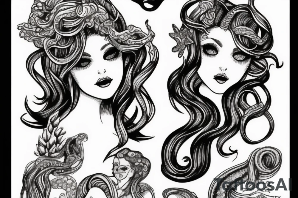 Siren mermaid with Medusa hair tattoo idea