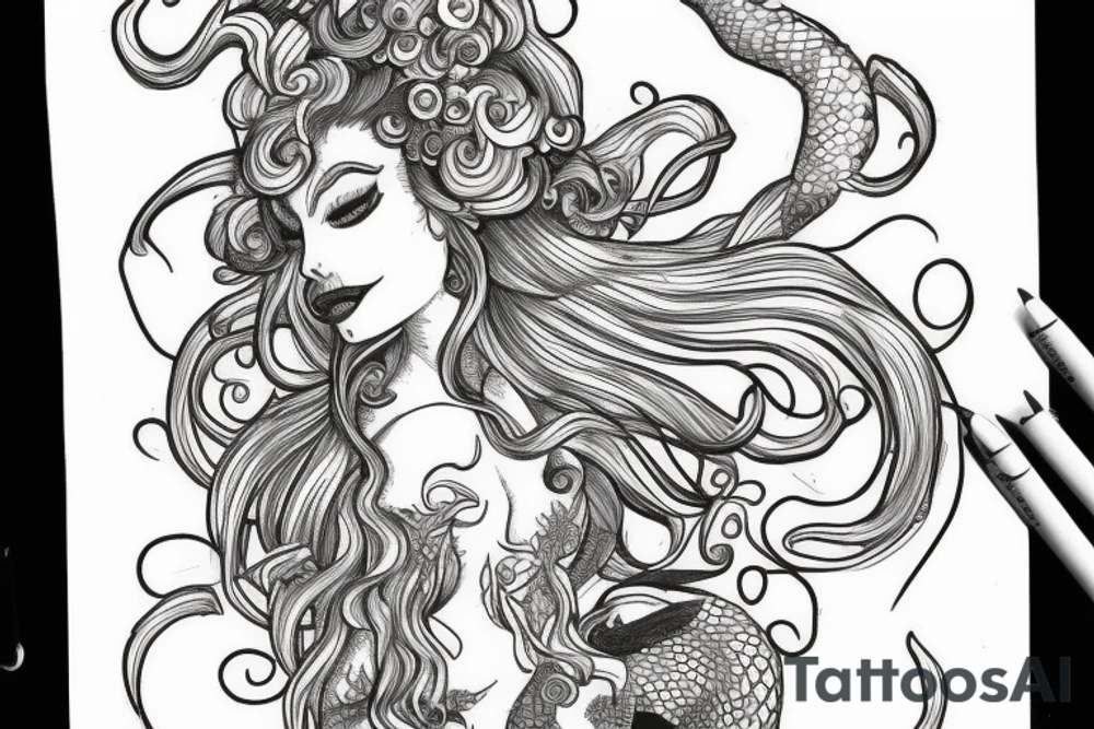 Siren mermaid with Medusa hair tattoo idea