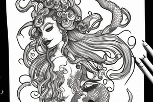 Siren mermaid with Medusa hair tattoo idea