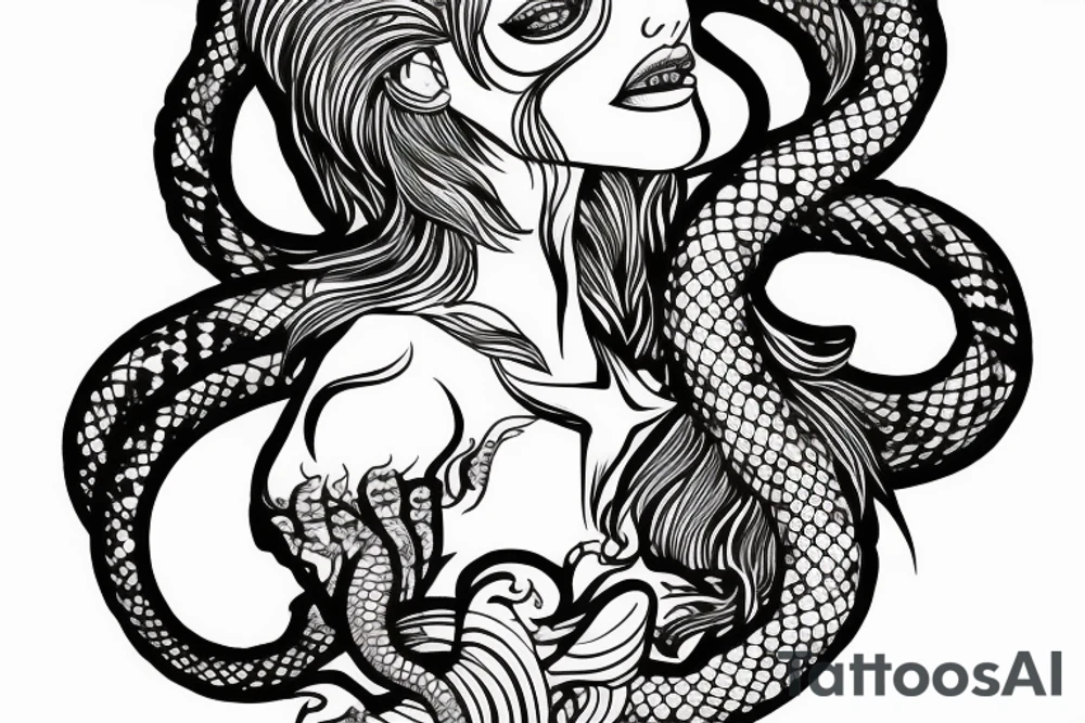 Siren mermaid with Medusa snake hair tattoo idea