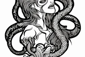 Siren mermaid with Medusa snake hair tattoo idea