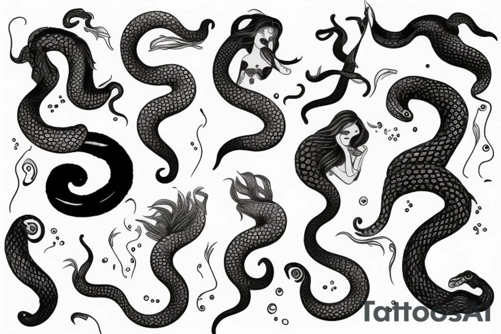Siren mermaid with Medusa snake hair tattoo idea