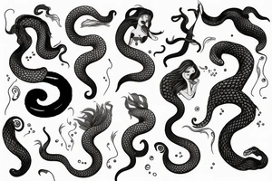 Siren mermaid with Medusa snake hair tattoo idea