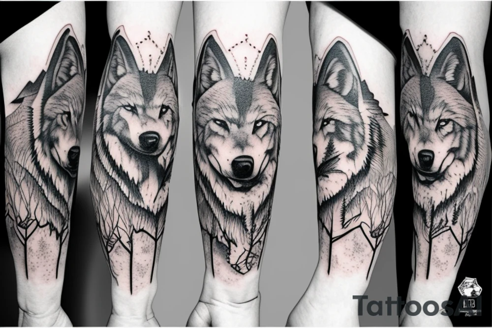 Morph a mountain into a wolf tattoo idea