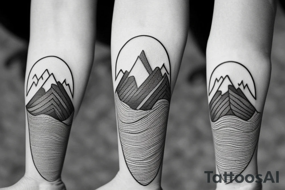 Unalome tattoo for the forearm, about 2 inches wide and 5 inches long. A sun and a moon should be integrated in the tattoo. The inflection points should be waves and mountains. the path of life should also cross through trees. tattoo idea