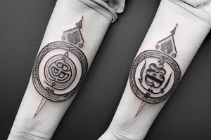 buddhist unalome symbol tattoo for the forearm, about 1.5  inches wide and 5 inches long. tattoo idea