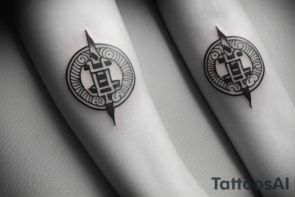 buddhist unalome symbol tattoo for the forearm, about 1.5 inches wide and 5 inches long. tattoo idea