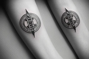 buddhist unalome symbol tattoo for the forearm, about 1.5  inches wide and 5 inches long. tattoo idea