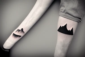 thin tattoo for the forearm, about 1.5  inches wide and 5 inches long. the tattoo should have waves, trees, mountains, sun, and moon tattoo idea