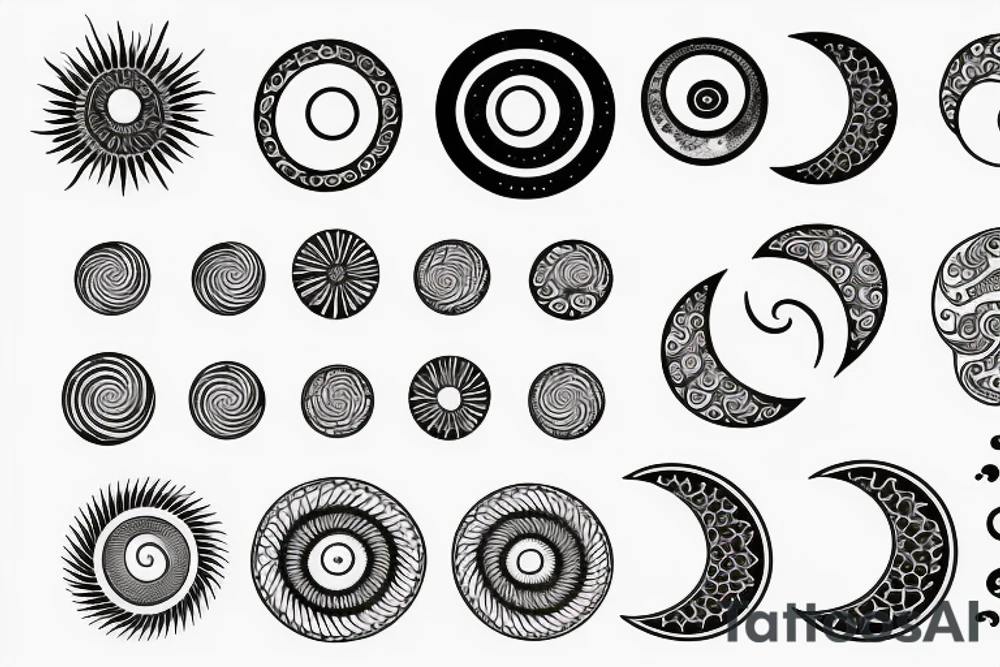 a small fibonacci spiral with a sun and a moon tattoo idea