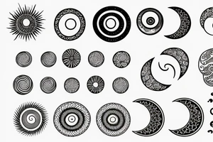 a small fibonacci spiral with a sun and a moon tattoo idea
