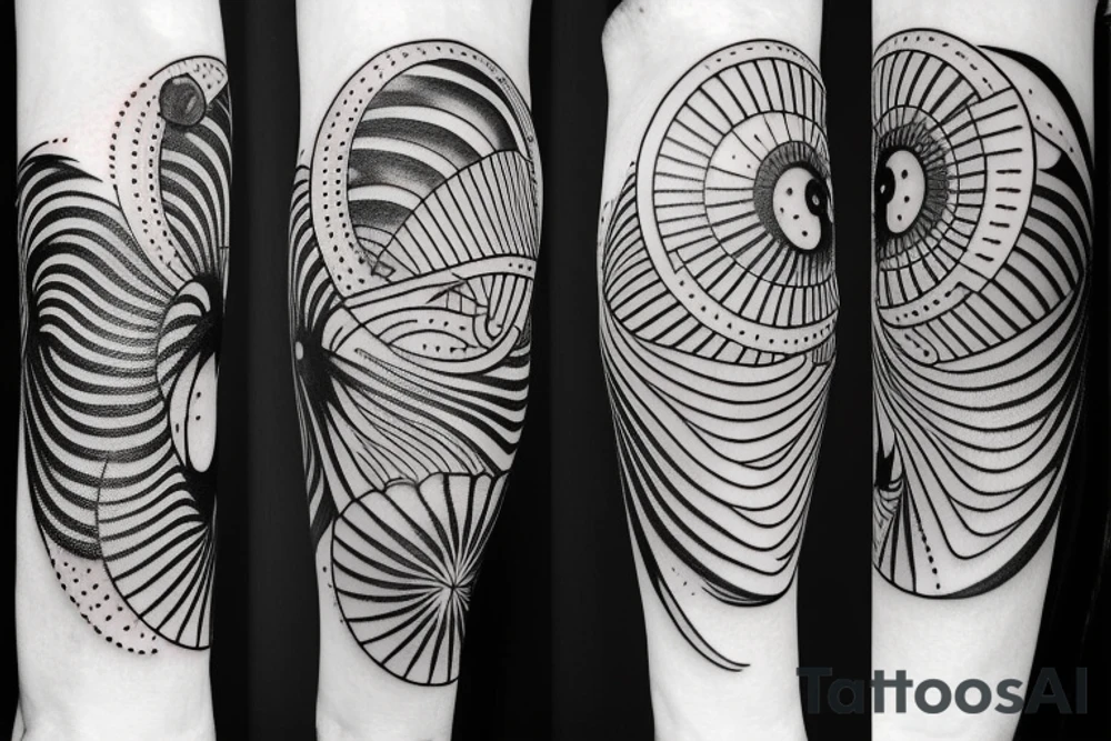 a small fibonacci spiral with a sun and a moon tattoo idea