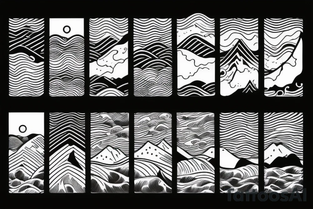 ocean waves and mountains in a straight tattoo idea