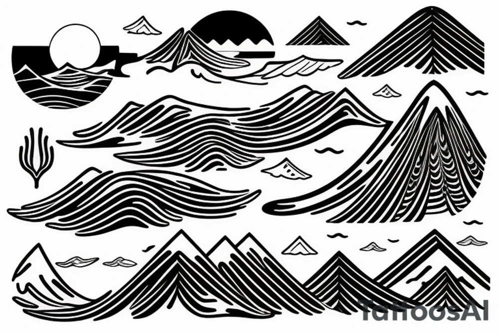 ocean waves and mountains in a straight tattoo idea