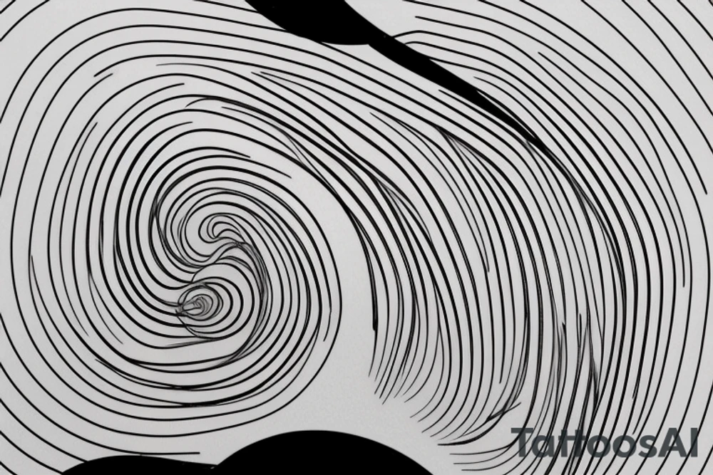 a spiraling, winding line that starts at the base in a spiral and gradually moves upward, eventually straightening out.  As the line spirals upward, it loops and crosses over itself as it ascends. The line eventually straightens out and then fades into smaller dots tattoo idea