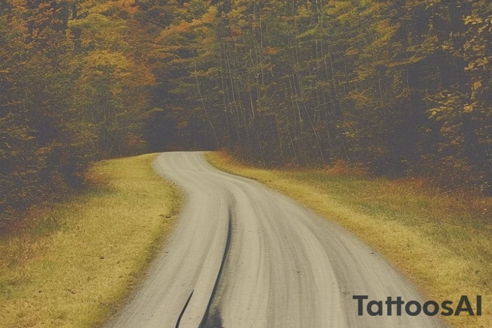 I want a tattoo for the back if my shoulder. I want it to be based on Robert Frost's poem The Road Not Taken. In the tattoo, I want it to include a wood in the fall with a path that diverges into two roads. Also, I want it to incorporate the line of the poem that reads "Two roads diverged in a wood, and I—
I took the one less traveled by,
And that has made all the difference." tattoo idea