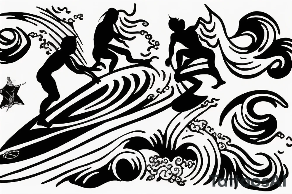 Wave with a surfer riding it tattoo idea