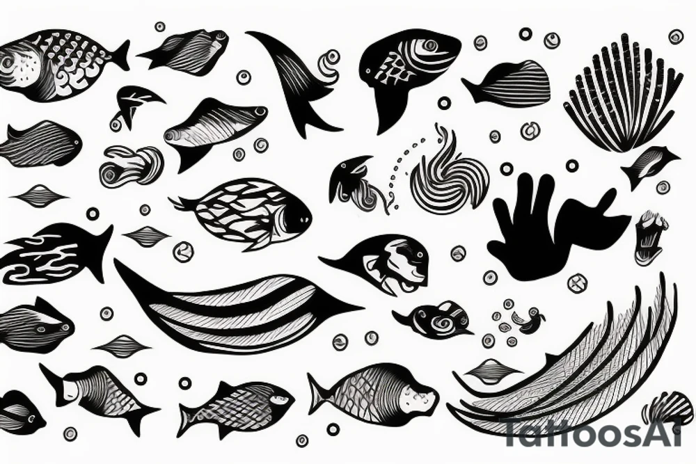 Wave on the ocean made of fish tattoo idea