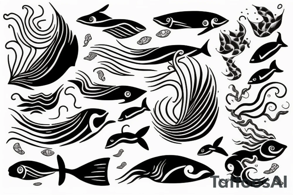 Wave on the ocean made of fish tattoo idea