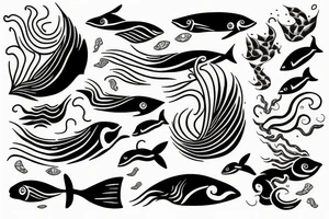 Wave on the ocean made of fish tattoo idea