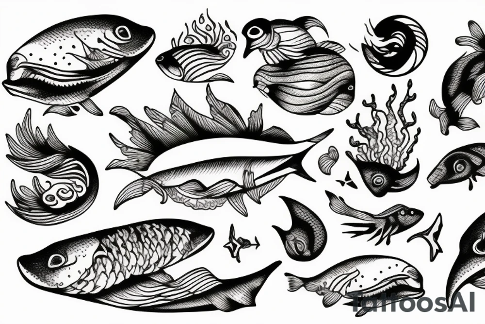 Wave on the ocean made of fish tattoo idea