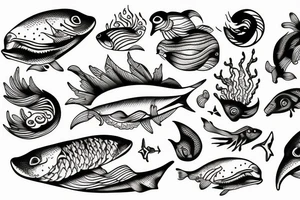 Wave on the ocean made of fish tattoo idea