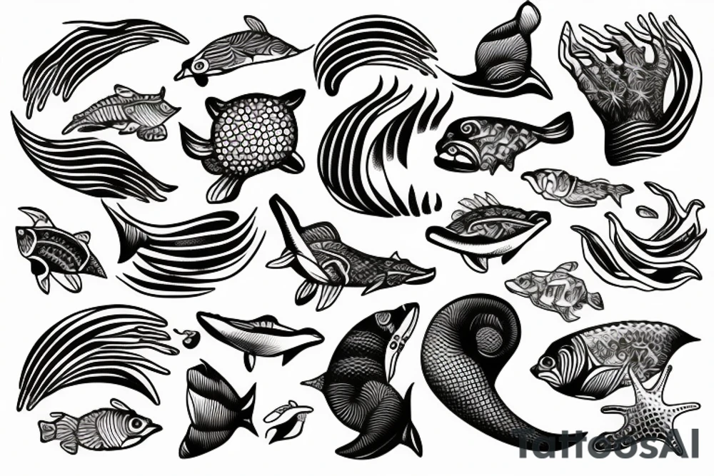 Wave on the ocean made of fish tattoo idea