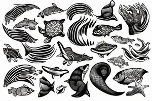 Wave on the ocean made of fish tattoo idea