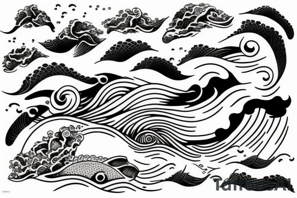 Wave on the ocean made of fish tattoo idea